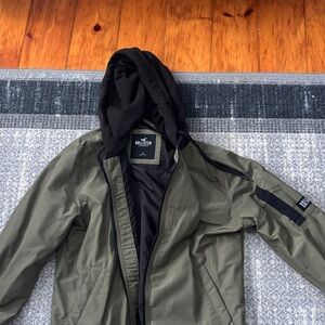 Hollister Men's Dark Olive Bomber Jacket
